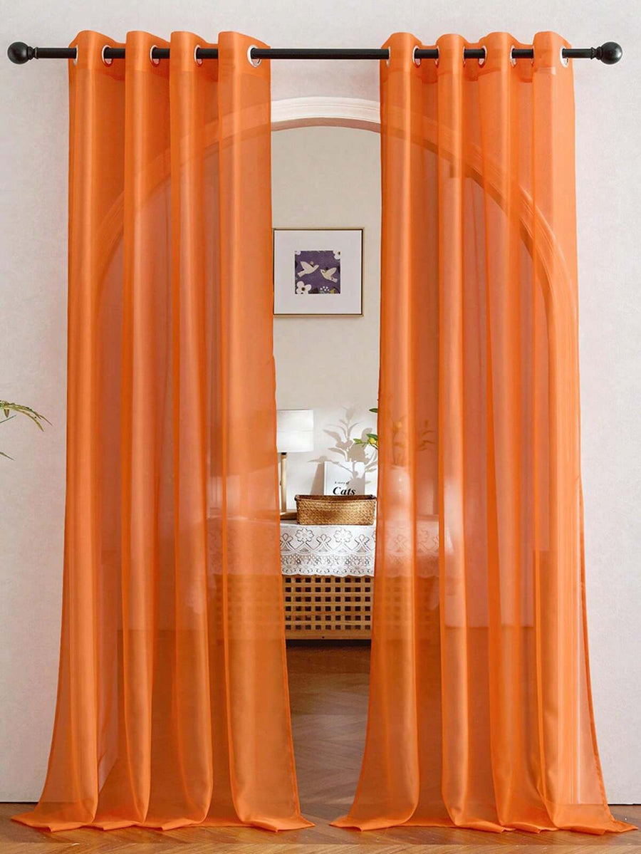 1pc Elegant Transparent Orange Organza Half-Sheer Rod Pocket Curtain, Modern Home Decor For Bedroom, Living Room, Kitchen, Bathroom, Multipurpose Room Decoration