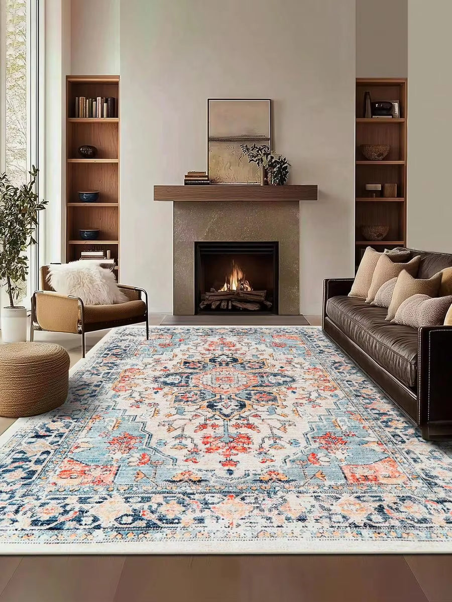 1pc Vintage Palace Style Carpet, Super Soft Short Plush Polyester Fiber Bohemian Geometric Pattern Rectangular Printed Carpet, Non-Slip Machine Washable Comfortable Home Carpet Suitable For Living Room, Bedroom, Corridor, Home Decor